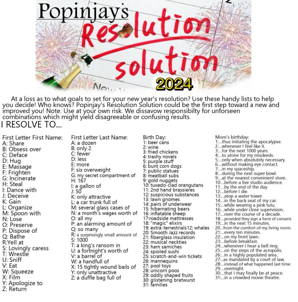 Popinjay’s New Years Resolution&nbsp;Solution!